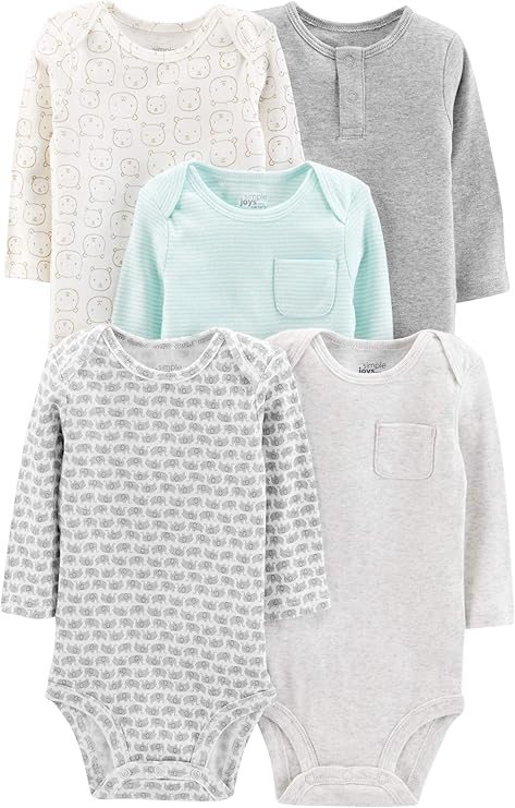 Pack de 5 bodies para prematuro  de manga larga Simple Joys by Carter's Baby 100% algodón