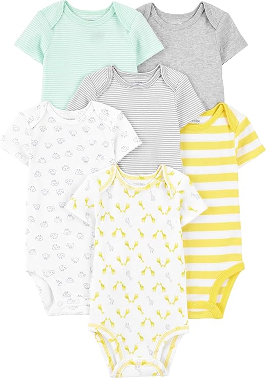 Pack de 6 bodies de manga corta unisex para bebés de Simple Joys by Carter's