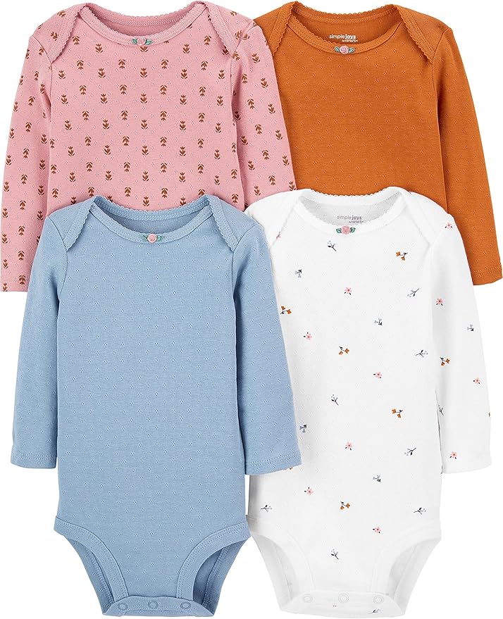 Pack de 4 bodies texturizados de manga larga para niña de Simple Joys by Carter's