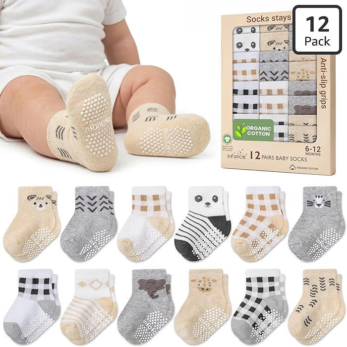 Calcetines de algodón orgánico con certificación GOT, 12 pares, de 6 a 12 meses