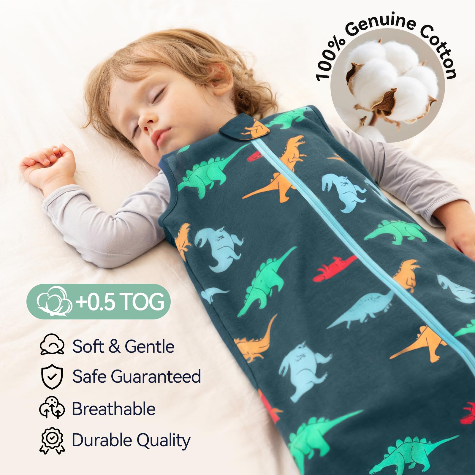 Saco de dormir para bebé de 6 a 12 meses, 100% algodón WarmWrap